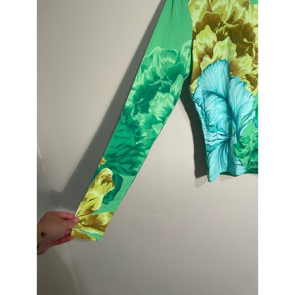 The Kit Green Jade Iris Floral Printed Turtleneck Bamboo Fabric - Picture 4 of 9